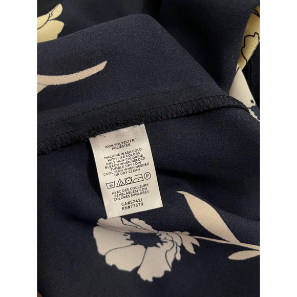 Ann Taylor Petite Sunny Poppy Nehru Collar Blouse, Size: SP, Navy Floral - Picture 7 of 9